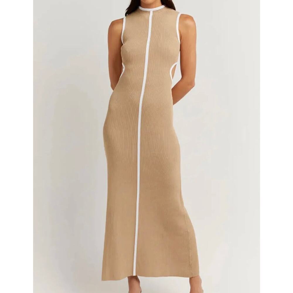 DISSH Binding Wheat Knit Maxi Dress High Neck Cut Out ribbed size L